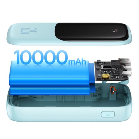 Qpow powerbank 10000mAh wbudowany kabel USB Typu C 22.5W Quick Charge niebieski