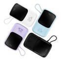 Qpow powerbank 10000mAh wbudowany kabel USB Typu C 22.5W Quick Charge niebieski