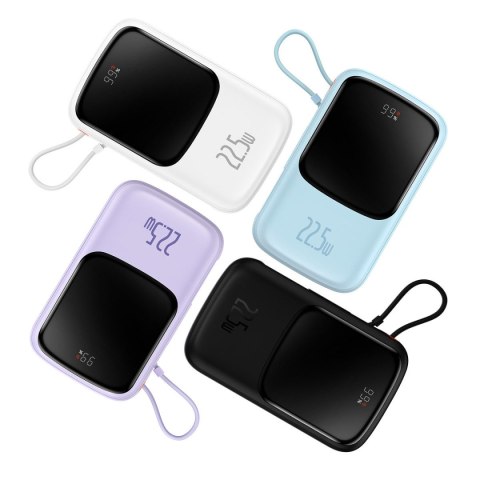 Qpow powerbank 10000mAh wbudowany kabel USB Typu C 22.5W Quick Charge niebieski
