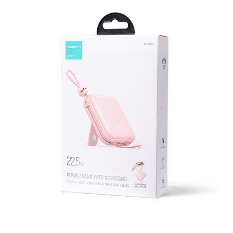 Powerbank z podstawką kabel USB-C i Iphone Lightning Cutie Series 10000mAh 22.5W różowy