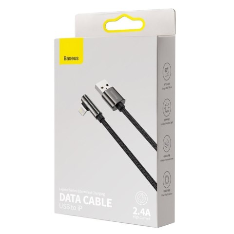 Legendary kątowy nylonowy kabel przewód USB Iphone Lightning dla graczy 2.4A 2m czarny