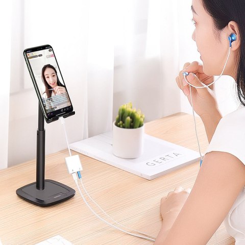 Przejściówka adapter do iPhone słuchawki + ładowanie Lightning / 3.5mm Mini Jack - biały