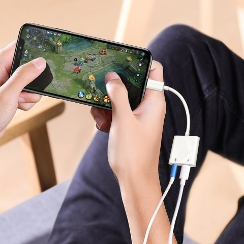 Przejściówka adapter do iPhone słuchawki + ładowanie Lightning / 3.5mm Mini Jack - biały