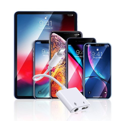 Przejściówka adapter do iPhone słuchawki + ładowanie Lightning / 3.5mm Mini Jack - biały