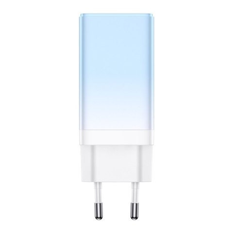 Szybka ładowarka sieciowa GaN 2x USB-C / USB 65W QC PD - niebieski