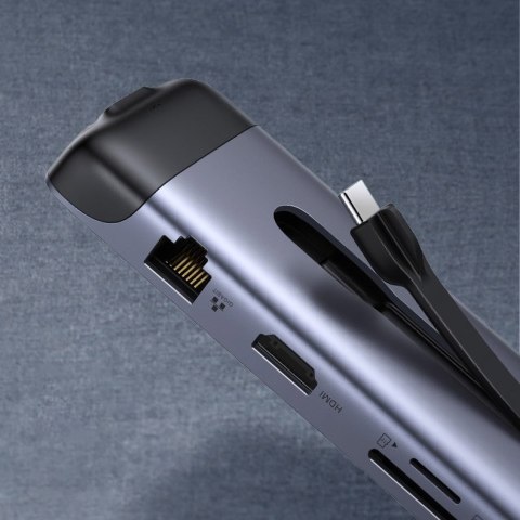 Wielofunkcyjny HUB port 9w1 USB-C do HDMI 3x USB czytnik kart SD micro SD VGA RJ45 USB-C - szary