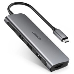 Wielofunkcyjny HUB rozgałęźnik USB-C na 3x USB 3.0 + USB-C + HDMI - szary