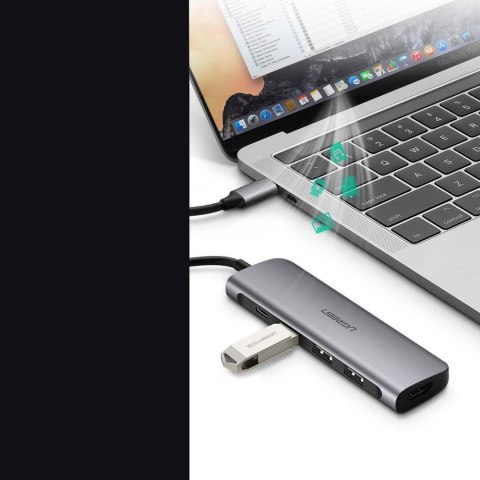 Wielofunkcyjny HUB rozgałęźnik USB-C na 3x USB 3.0 + USB-C + HDMI - szary