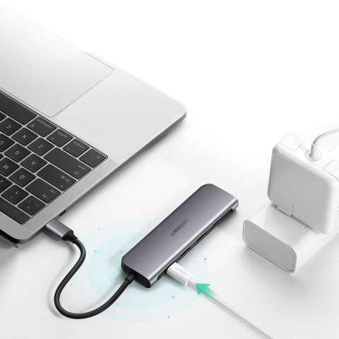 Wielofunkcyjny HUB rozgałęźnik USB-C na 3x USB 3.0 + USB-C + HDMI - szary