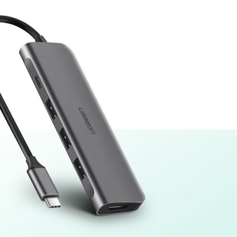 Wielofunkcyjny HUB rozgałęźnik USB-C na 3x USB 3.0 + USB-C + HDMI - szary
