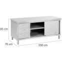 Szafka stojąca nierdzewna gastronomiczna z 3 szufladami drzwiczki suwane 200x70cm