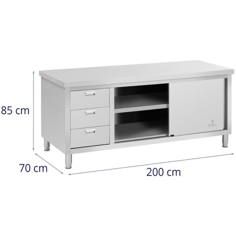 Szafka stojąca nierdzewna gastronomiczna z 3 szufladami drzwiczki suwane 200x70cm
