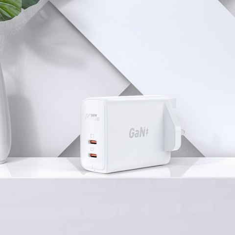 Ładowarka sieciowa angielska A32 GaN dwa porty USB-C PD 50W wtyczka UK czarny