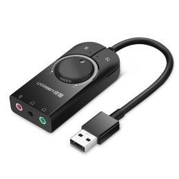 Zewnętrzna karta dźwiękowa adapter USB - 3.5 mm mini jack z regulacją głośności 15cm czarny