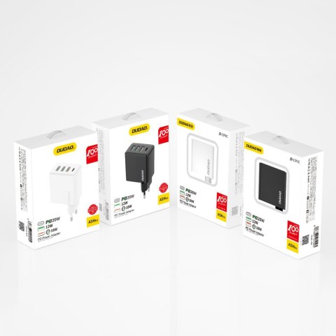 Szybka ładowarka sieciowa 3x USB + 1x USB-C 20W PD QC 3.0 czarny