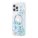 Magnetyczne etui z motylami do iPhone 14 MagSafe Butterfly Series niebieskie