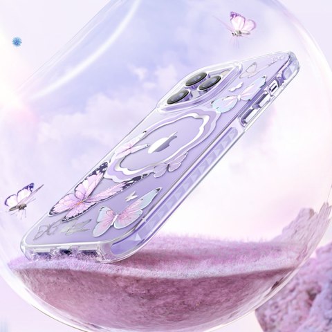 Magnetyczne etui z motylami do iPhone 14 MagSafe Butterfly Series niebieskie