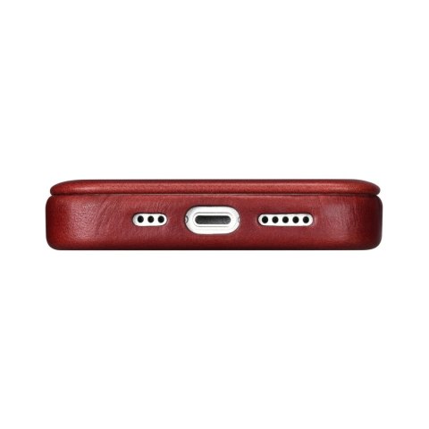 Skórzane etui iPhone 14 z klapką magnetyczne MagSafe CE Oil Wax Premium Leather bordowy