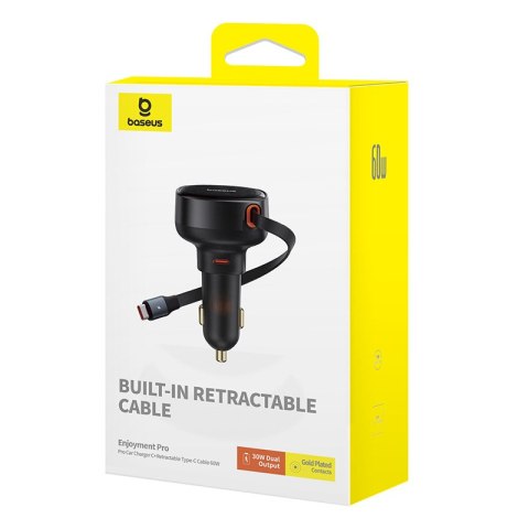 Ładowarka samochodowa Enjoyment Pro ze zwijanym kablem USB-C 60W czarna