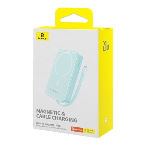 Mini Powerbank MagSafe 10000mAh 20W z kablem Lightning do iPhone 0.3m niebieski