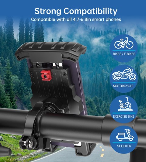 Uchwyt rowerowy motocyklowy na telefony 4.7-7'' na kierownicę czarny