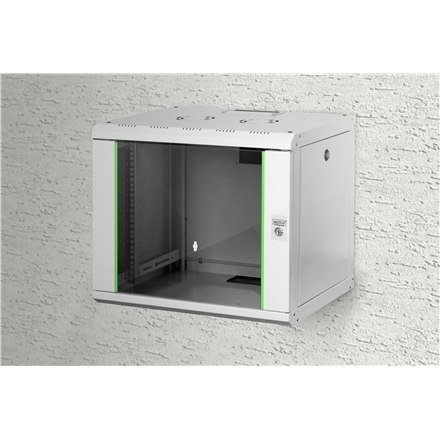 Szafa ścienna Digitus DN-19 09-U, szara, Klasa ochrony IP: IP20; Drzwi frontowe: Drzwi szklane, pojedyncze otwierane; Typ szafy:
