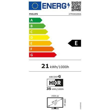 Philips 27M2N3200A/00 | 27 " | IPS | 16:9 | 165 Hz | 4 ms | 1920 x 1080 pikseli | 250 cd/m² | 2 porty HDMI