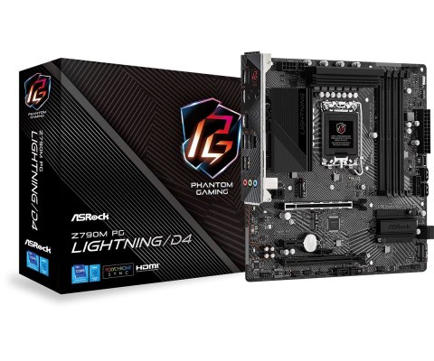 ASRock | Z790M PG LIGHTNING/D4 | Rodzina procesorów Intel | Gniazdo procesora LGA1700 | DDR4 DIMM | Obsługiwane interfejsy dyskó