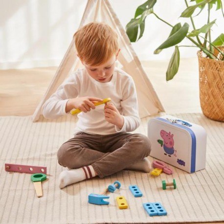 Drewniany zestaw narzędzi georga w walizce, świnka