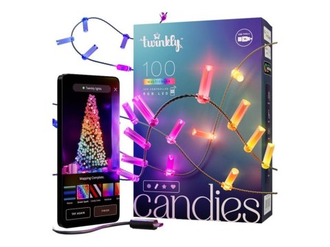 Twinkly Candies 100 diod LED RGB w kształcie świec, przezroczysty przewód, USB-C|Twinkly