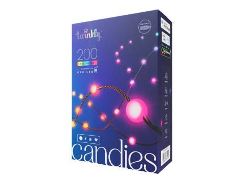 Twinkly Candies 200 diod LED RGB w kształcie pereł, zielony przewód, USB-C|Twinkly