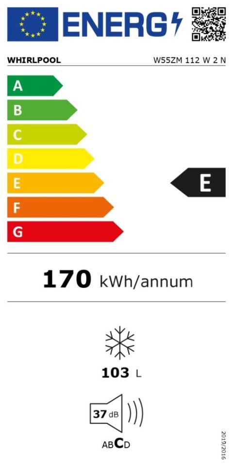 Zamrażarka Whirlpool | W55ZM 112 W 2 N | Klasa efektywności energetycznej E | Wolnostojąca | Wysokość 83,8 cm | Pojemność całkow