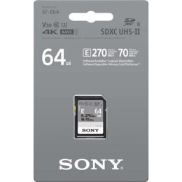 Karta pamięci SDXC UHS-II Sony 64 GB z serii SF-E, V30 Sony | Karta pamięci SDXC SF-E UHS-II | SFE64 | 64 GB | SDXC | Pamięć fla