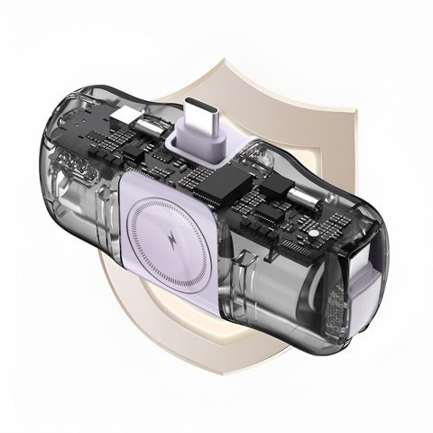 Mini powerbank 5000mAh 15W USB-C i ładowarką do Apple Watch - fioletowy