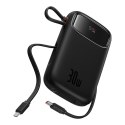 Power bank 10000mAh QPow 2 30W z wbudowanymi kablami USB-C - czarny