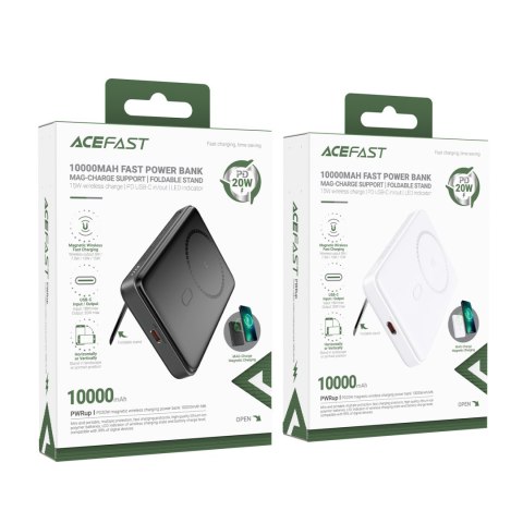 Powerbank 10000mAh indukcyjny magnetyczny z opcją podstawki PD 20W + kabel - czarny