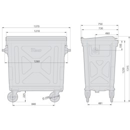 Metalowy stalowy kontener na odpady śmieci popiół ogniotrwały EN 840-2 770L