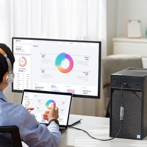 Adapter przejściówka HDMI (żeński) - USB-A / USB-C (męski) - szary