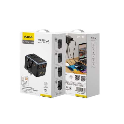 Ładowarka adapter podróżny A35Pro 35W EU / UK / AUS / US / JP 3x USB-C 2x USB-A - czarny