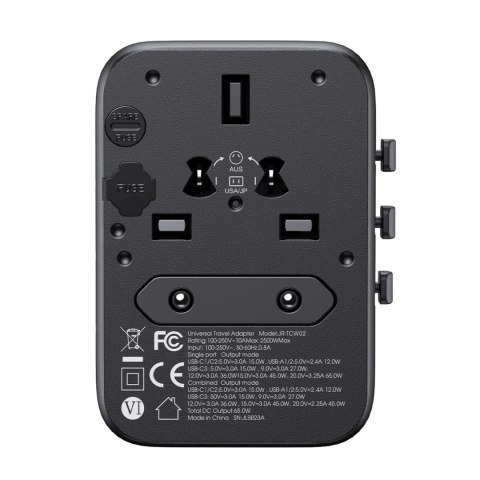 Ładowarka adapter podróżny uniwersalny 65W EU / US / JP / AU / UK / CN - czarny