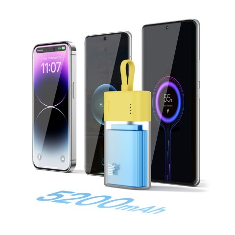 Powerbank Popsicle 5200mAh 20W z kablem Lightning 60W/20V/3A/30cm - zółto-różowy