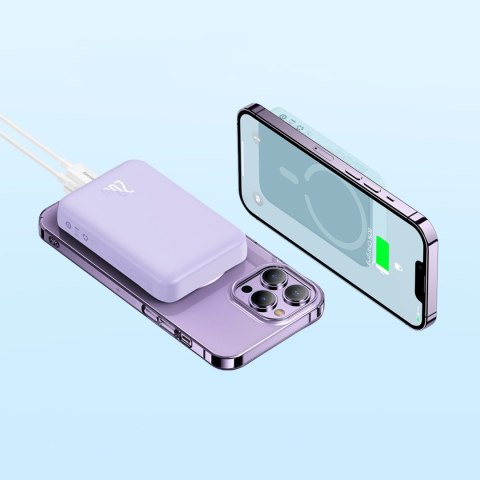 Powerbank magnetyczny indukcyjny 10000mAh 20W + kabel USB-C - fioletowy