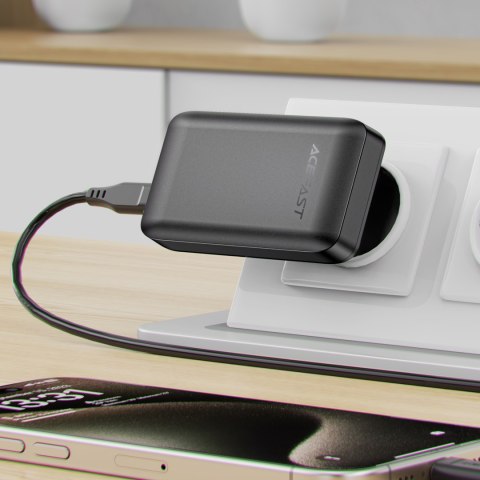Ładowarka sieciowa płaska 65W GaN 2 USB-C USB-A ultra cienka - czarna