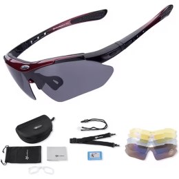 Okulary rowerowe polaryzujące 10001 - ZESTAW czarno-czerwone