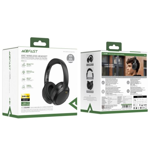 Słuchawki nauszne H6 ANC bezprzewodowe Bluetooth 5.3 IPX4 - czarne