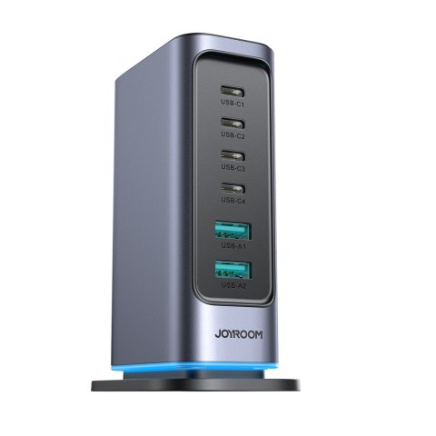 Stacja ładowania ładowarka wieloportowa GaN 65W EU 4x USB-C i 2x USB-A - ciemnoszara