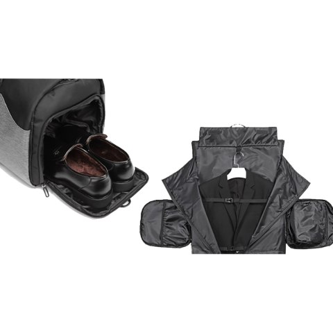 Torba podróżna Premium na garnitur i obuwie z kieszenią na mokre rzeczy 50l - czarna