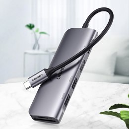6w1 HUB adapter USB-C - HDMI USB-A USB-C PD czytnik SD TF - szary