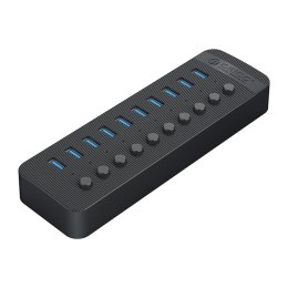 Hub CT2U3-10AB z włącznikami 10x USB-A - czarny