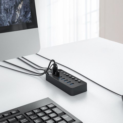 Hub CT2U3-7AB z włącznikami 7x USB-A - czarny
